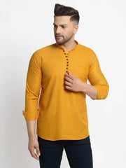 DesiQlo Men's Mustard Solid Cotton Short Kurta ( KO 639 Mustard )
