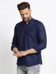 DesiQlo Men's Navy Blue Solid Cotton Short Kurta ( KO 639 Navy )