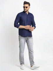 DesiQlo Men's Navy Blue Solid Cotton Short Kurta ( KO 639 Navy )