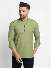 DesiQlo Men's Olive Green Solid Cotton Short Kurta ( KO 639 Olive )