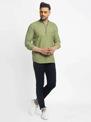 DesiQlo Men's Olive Green Solid Cotton Short Kurta ( KO 639 Olive )