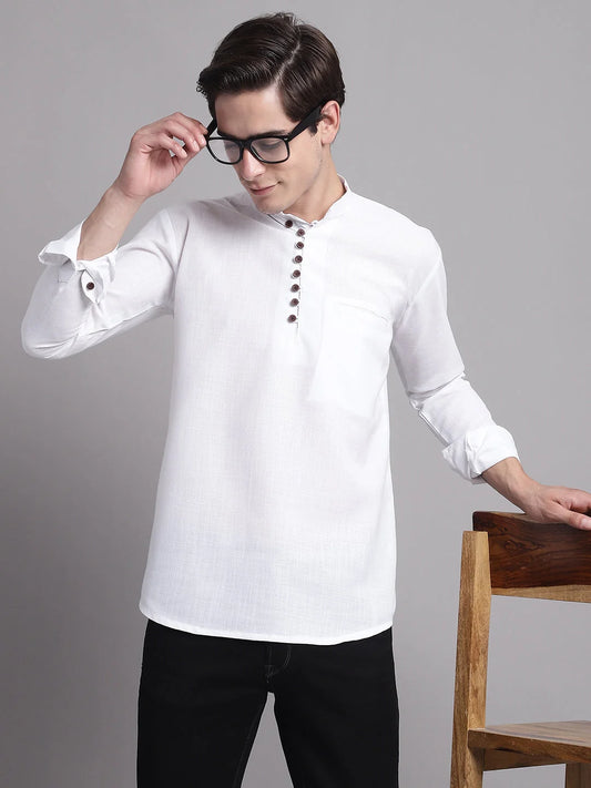 Men Black Solid Straight Short Kurta 1080