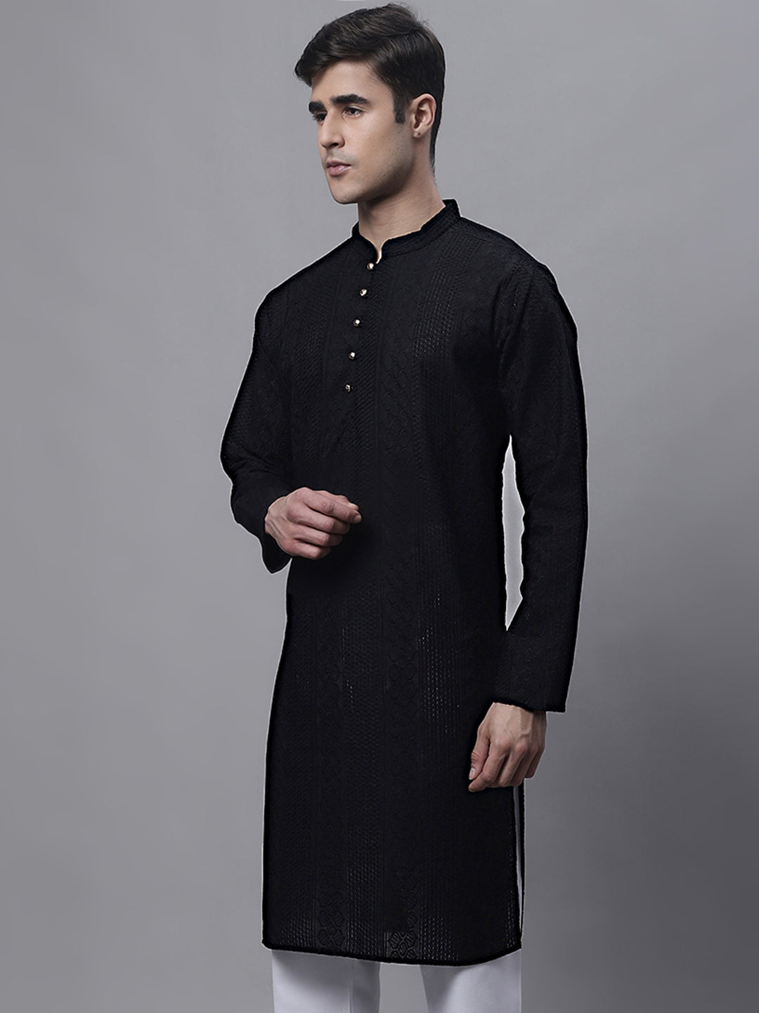 Black Embroidered Men's Kurta - Cotton Indian Kurta for Men