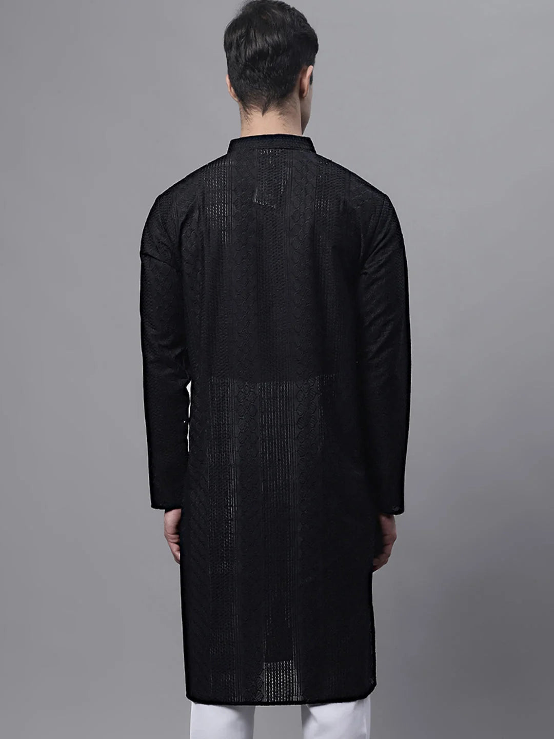 Black Embroidered Men's Kurta - Cotton Indian Kurta for Men