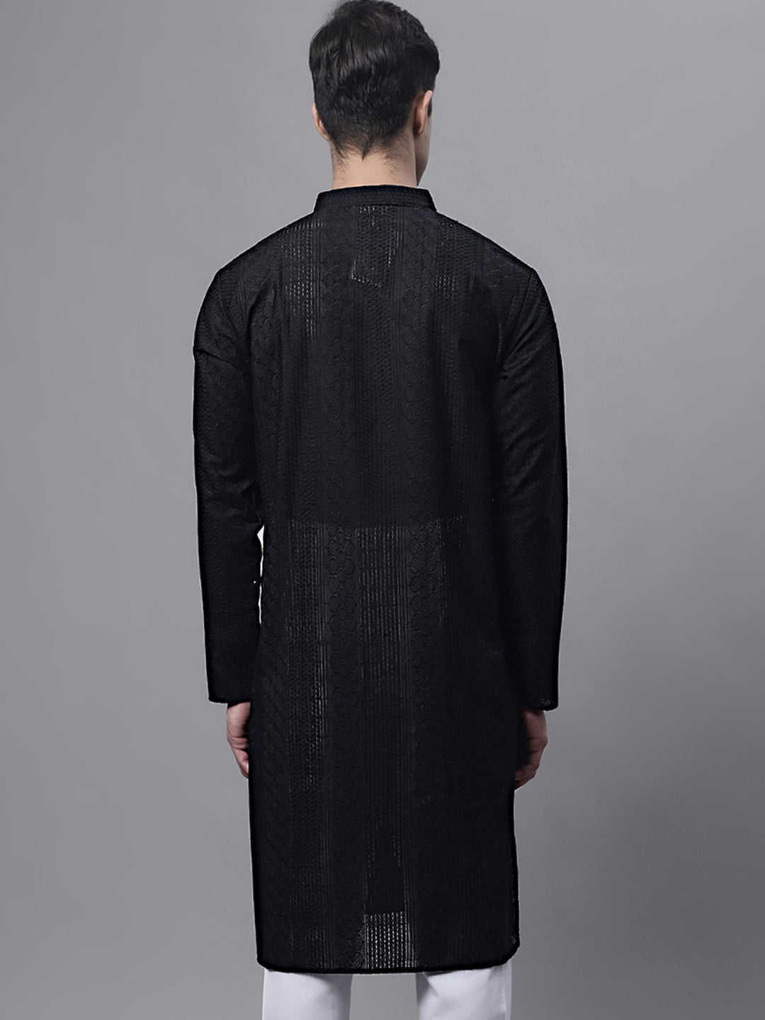 Black Embroidered Men's Kurta - Cotton Indian Kurta for Men