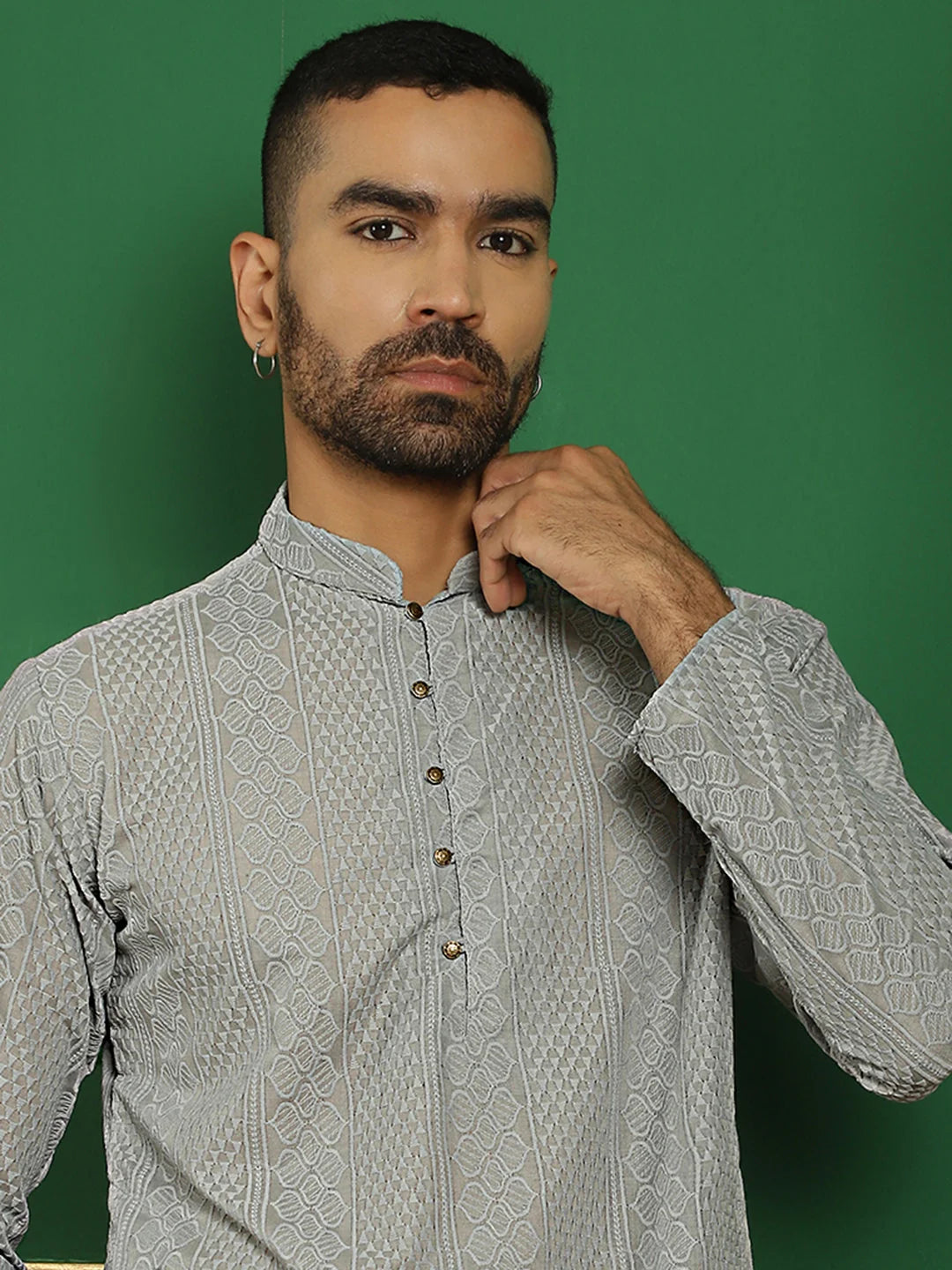 Chikankari Cotton Kurtas-KO-640Grey