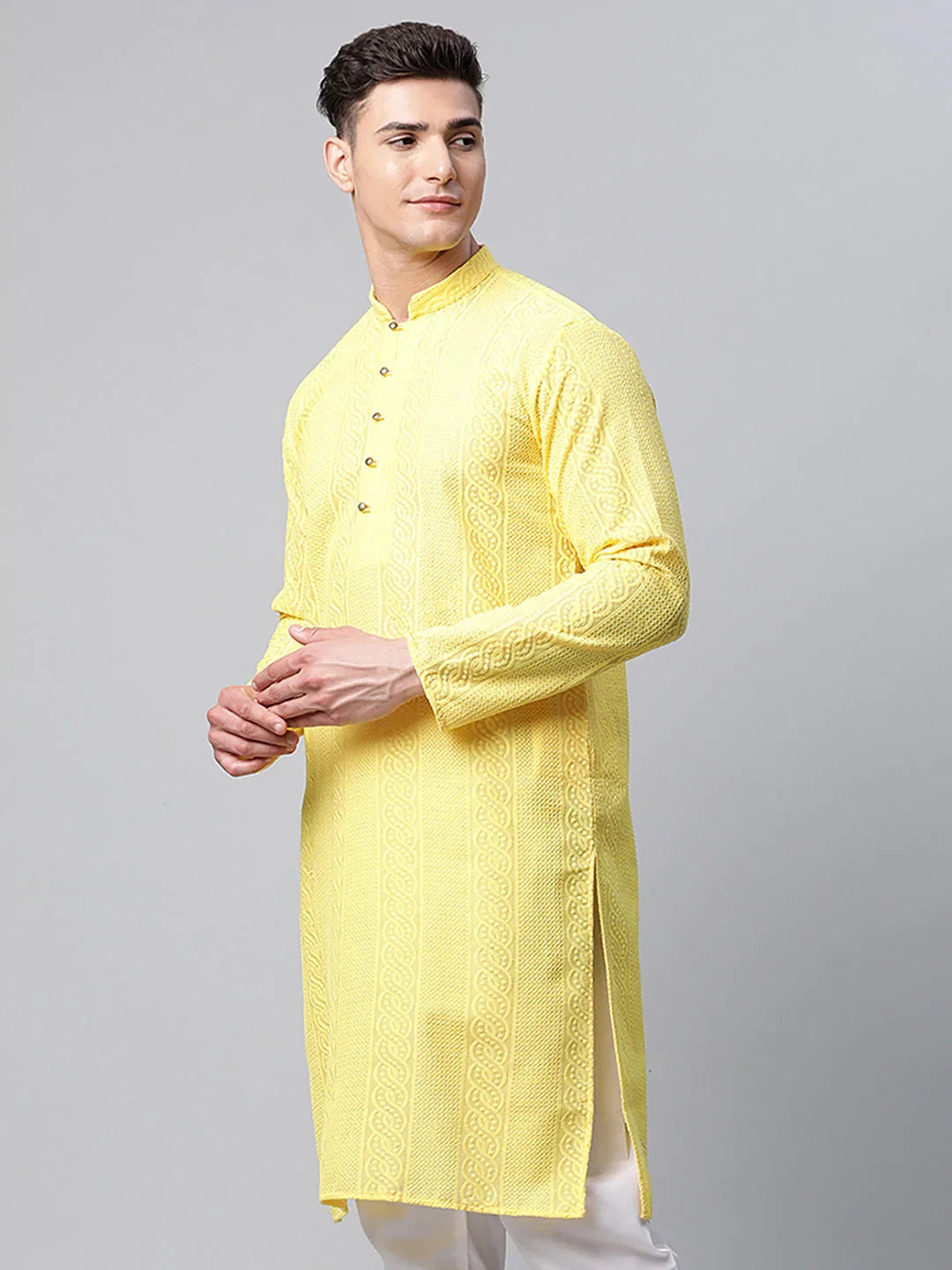 DesiQlo Men Kurta Only - Yellow - KO_640Lemon_S