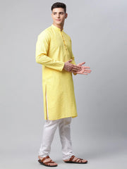 DesiQlo Men's Embroiderd Kurtas ( KO 640 Lemon ) [FF] [G-10-13]