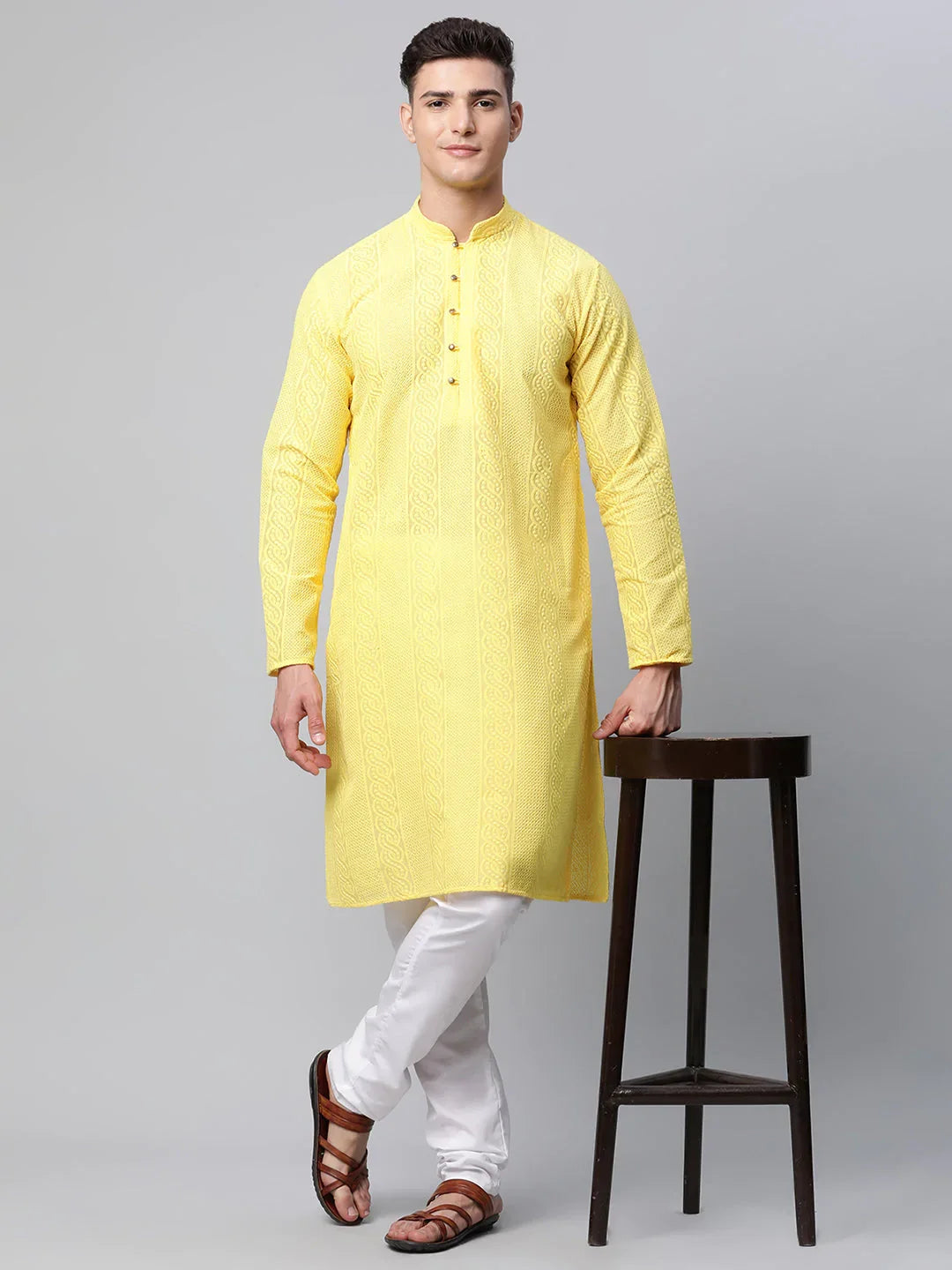DesiQlo Men Kurta Only - Yellow - KO_640Lemon_S