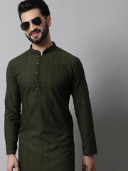 Men's Embroiderd Kurtas ( KO 640Olive )-KO-640
