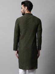 Men's Embroiderd Kurtas ( KO 640Olive )-KO-640