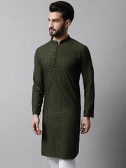 Men's Embroiderd Kurtas ( KO 640Olive )-KO-640