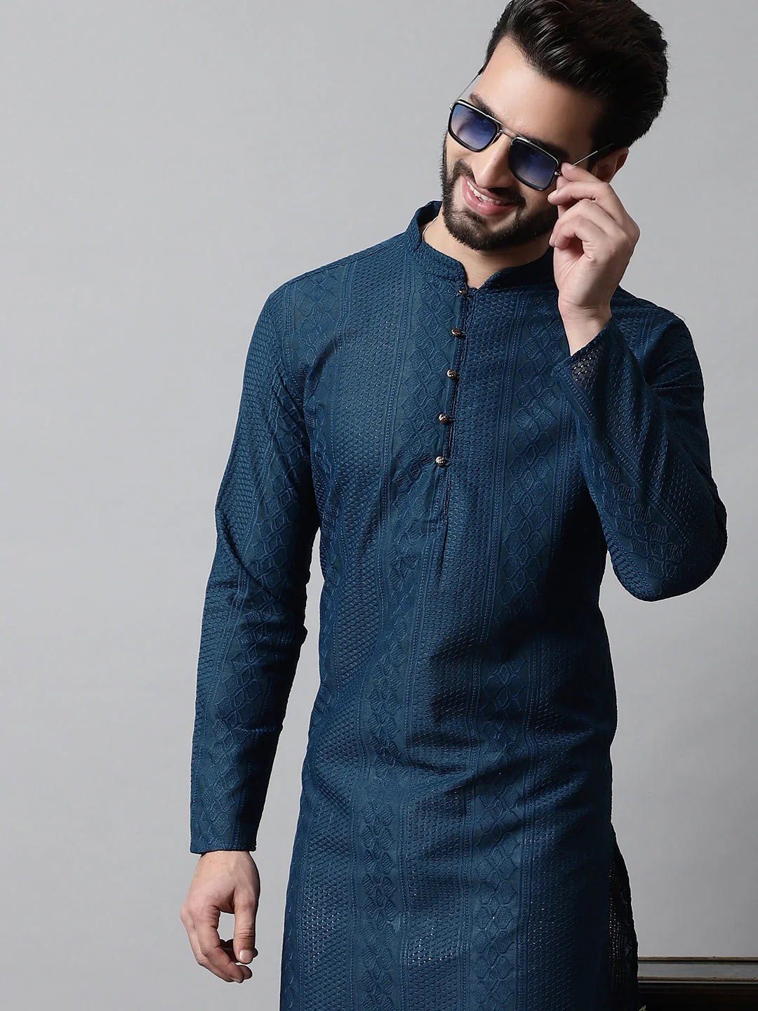 Teal Embroidered Men's Kurta | Indian Kurta for Men Online Shop