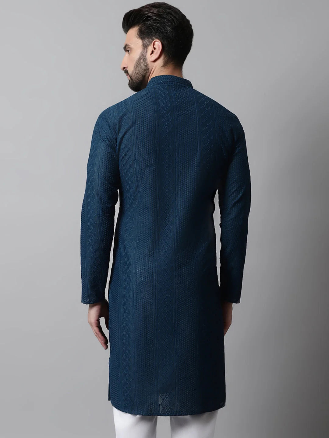 Teal Embroidered Men's Kurta | Indian Kurta for Men Online Shop