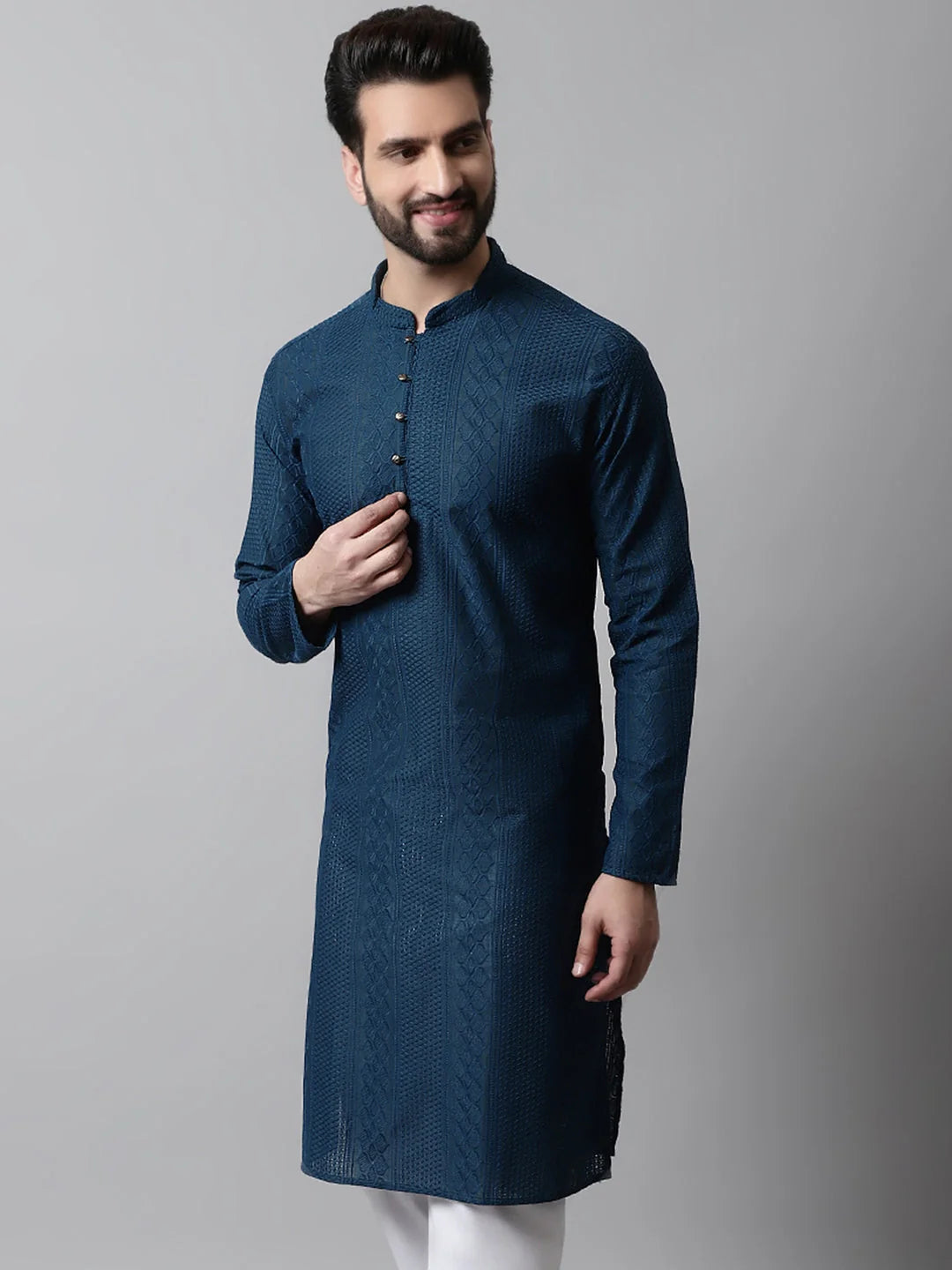 Teal Embroidered Men's Kurta | Indian Kurta for Men Online Shop