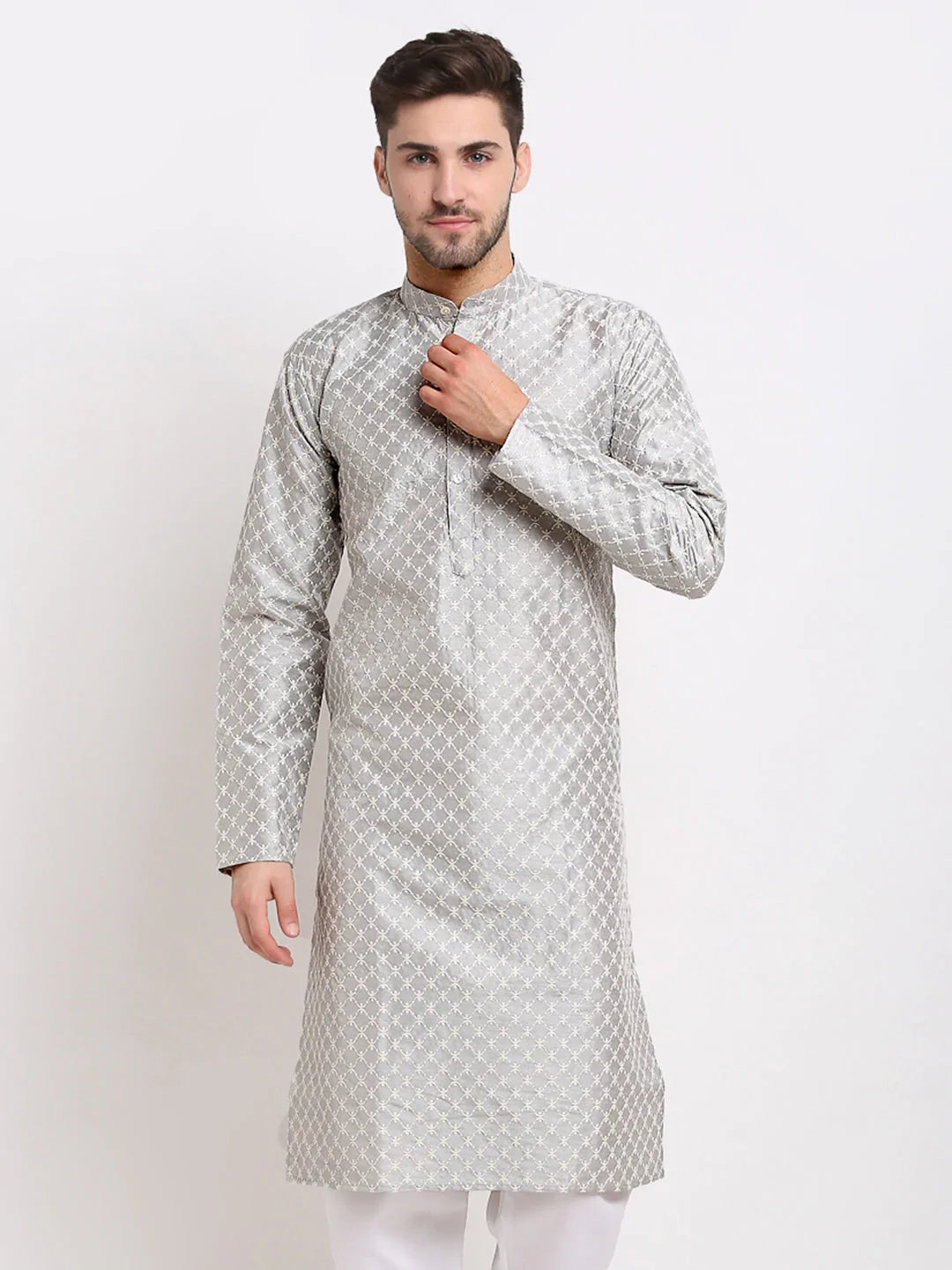 DesiQlo Men Grey Chikankari Kurta Only ( KO 641 Grey ) [FF] [I-1-4]