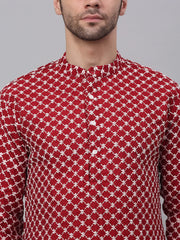 DesiQlo Men Maroon Chikankari Kurta Only ( KO 641 Maroon ) [FF] [I-1-4]
