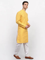 DesiQlo Men Mustard Chikankari Kurta Only ( KO 641 Mustard ) [FF] [I-1-4]