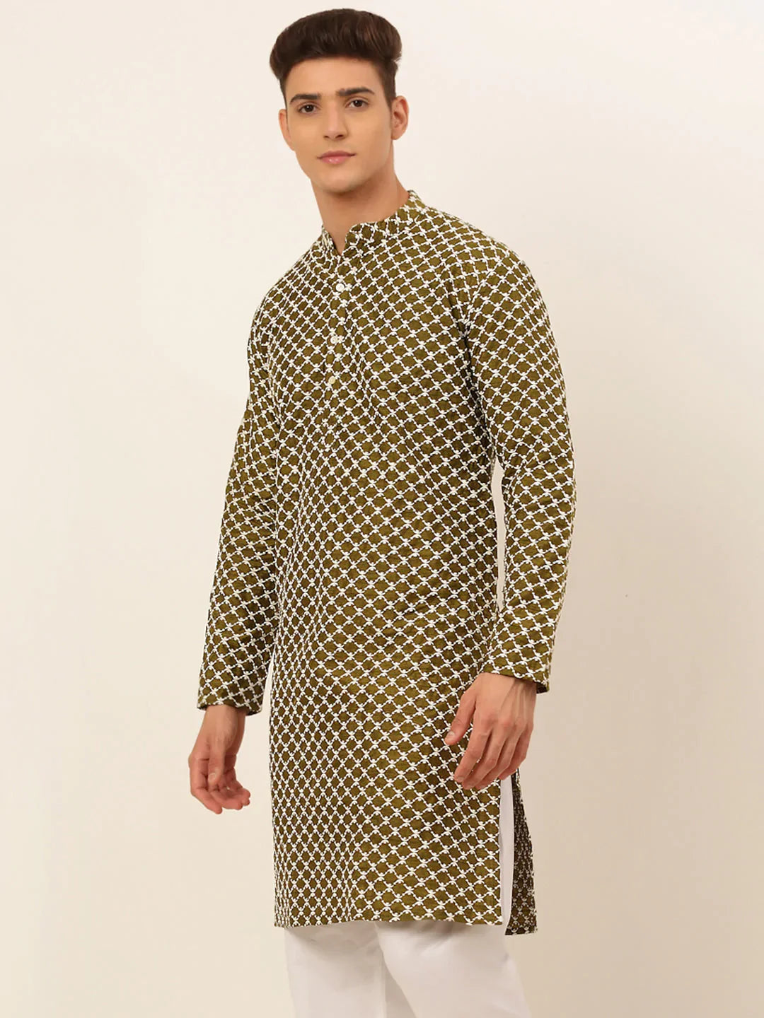 DesiQlo Men Kurta Only - Green - KO_641Olive_S