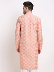 DesiQlo Men Peach Chikankari Kurta Only ( KO 641 Peach ) [FF] [I-1-4]