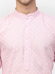 DesiQlo Men Pink Chikankari Kurta Only ( KO 641 Pink ) [FF] [I-1-4]