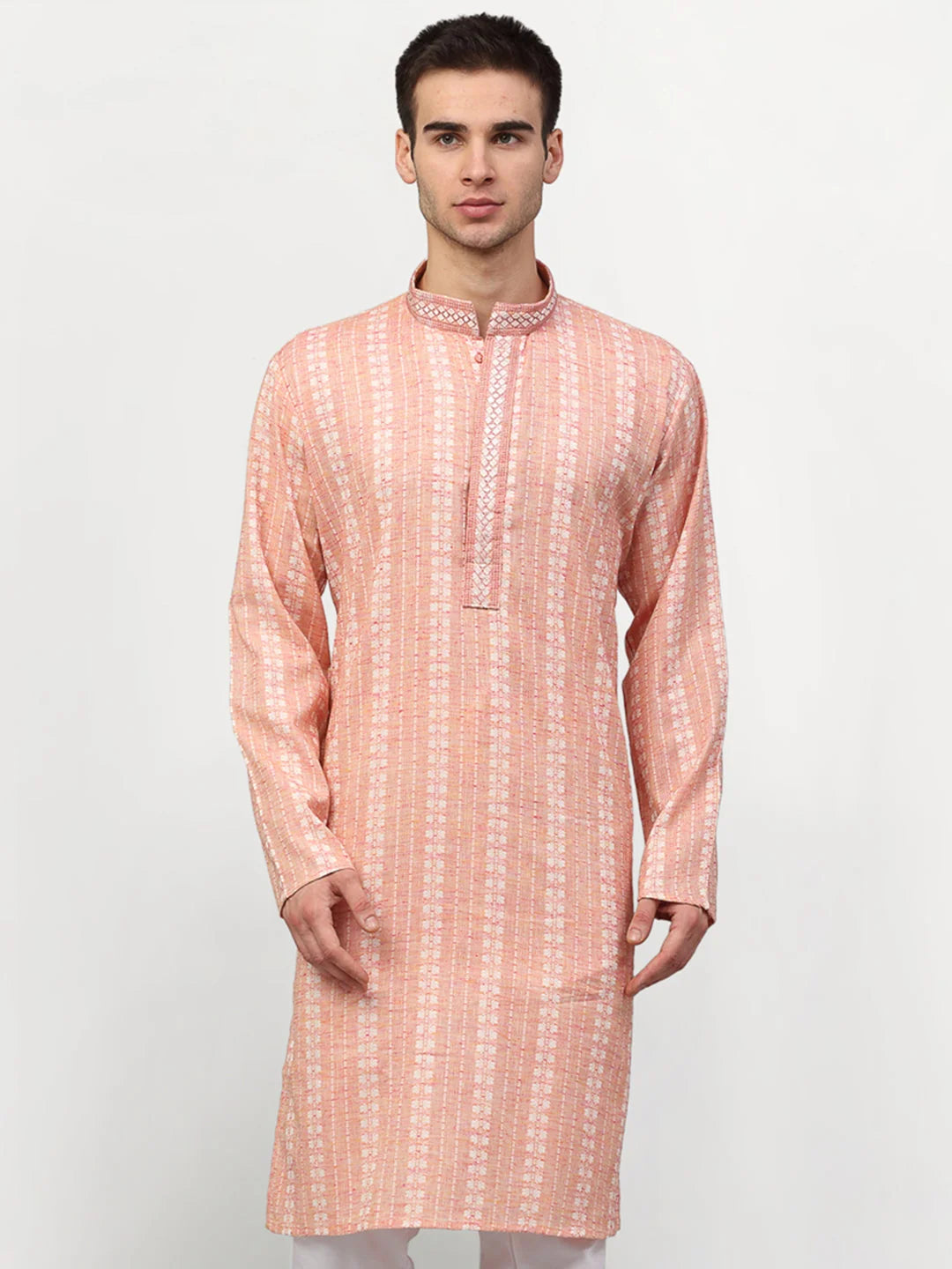 Men's Pink Woven Kurta Only