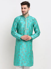 Men's Green Dupion Printed Kurta Only