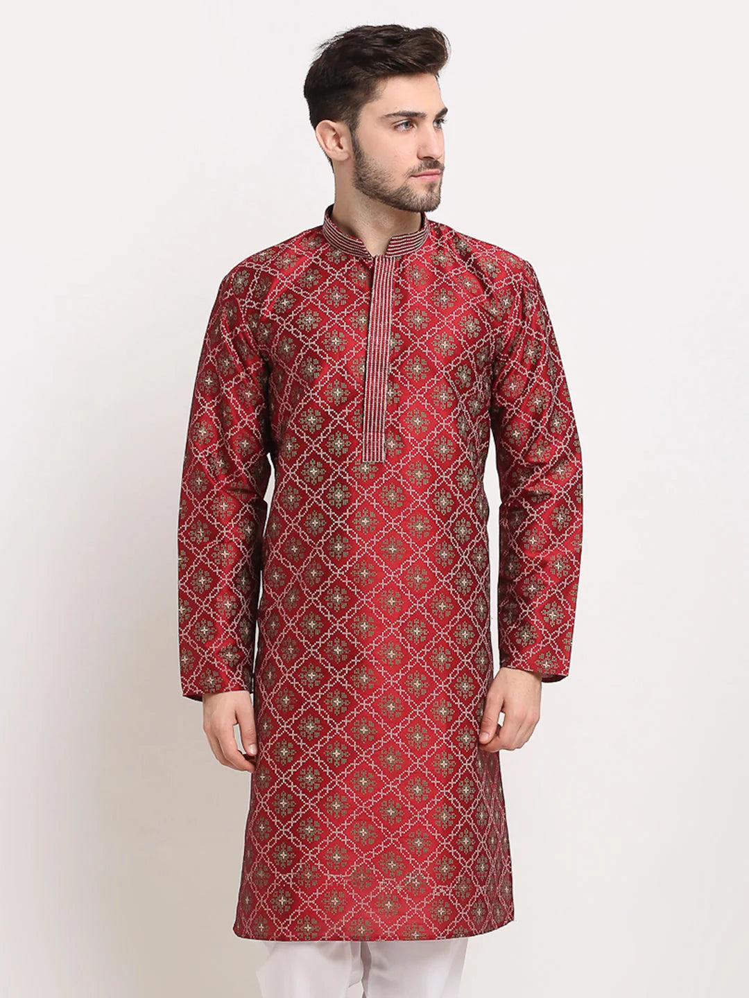 Maroon Woven Silk Kurta for Men | Indian Kurta Collection