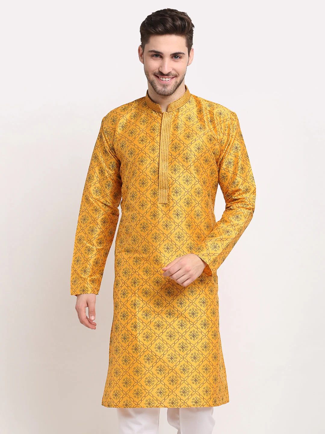 Men's Mustard Dupion Kurta | Indian Kurta for Men Online