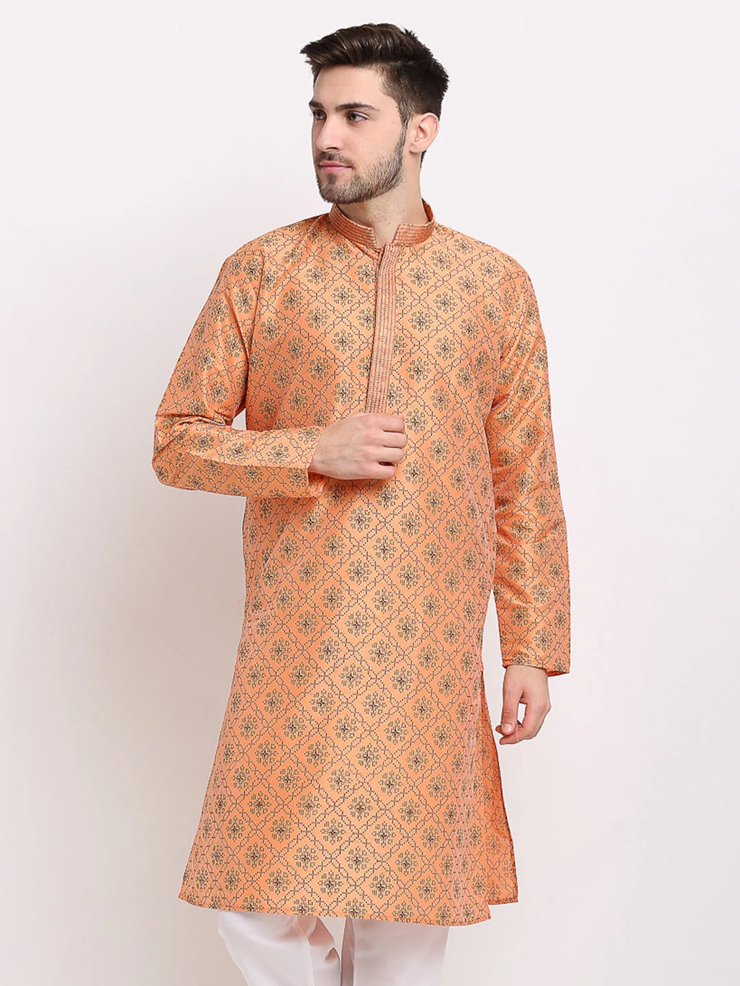 Shop Men's Orange Indian Kurta | Cotton Mens Kurta Online