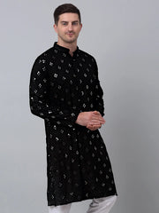 Men's Black Printed Mirror Kurta Only