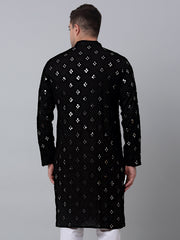 Men's Black Printed Mirror Kurta Only