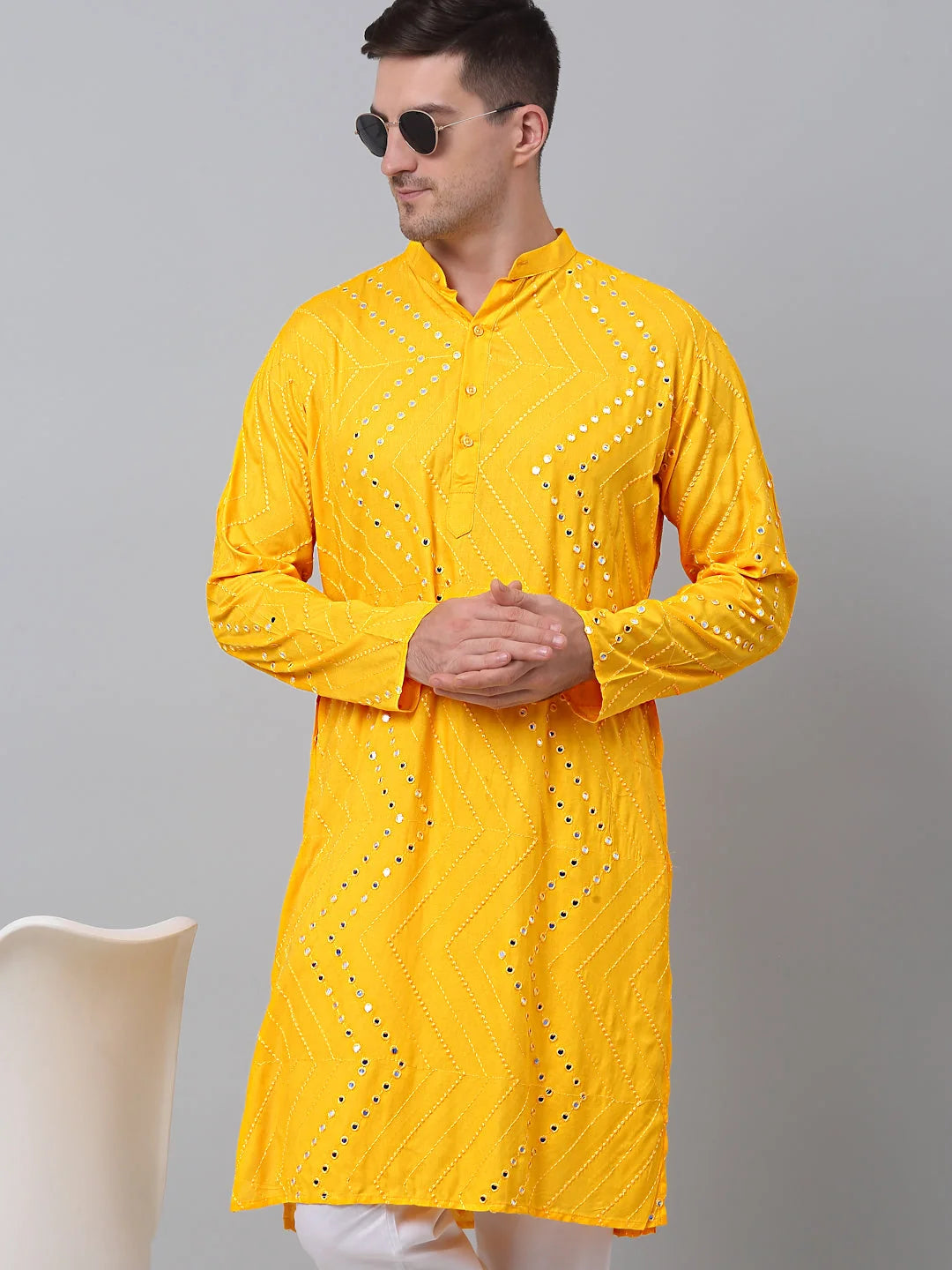 Mustard Printed Men's Kurta | Indian Kurta for Men - Shop Now!