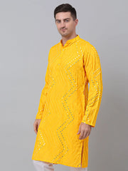 Men's Mustard Printed Mirror Kurta Only