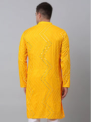Men's Mustard Printed Mirror Kurta Only