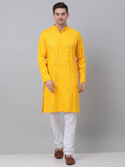 Men's Mustard Printed Mirror Kurta Only