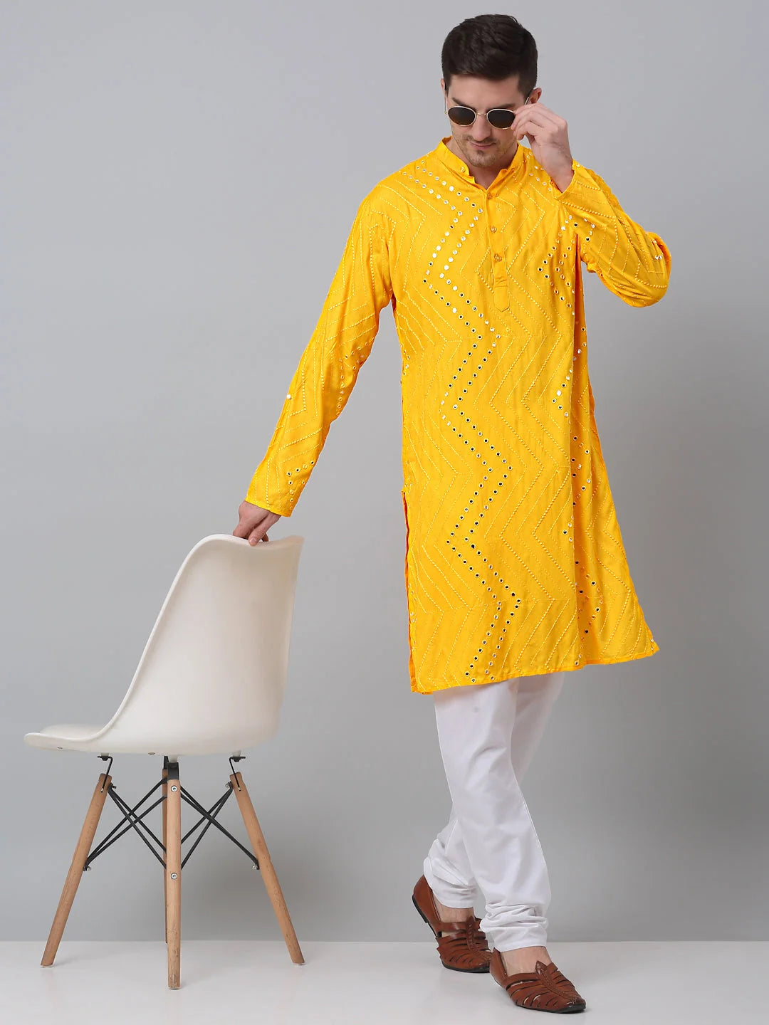 Mustard Printed Men's Kurta | Indian Kurta for Men - Shop Now!
