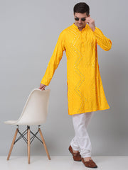 Men's Mustard Printed Mirror Kurta Only