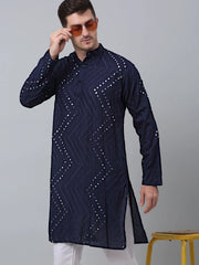 Men's Navy Embroidered Mirror Work Kurta Only