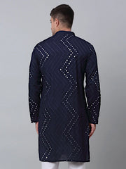 Men's Navy Embroidered Mirror Work Kurta Only