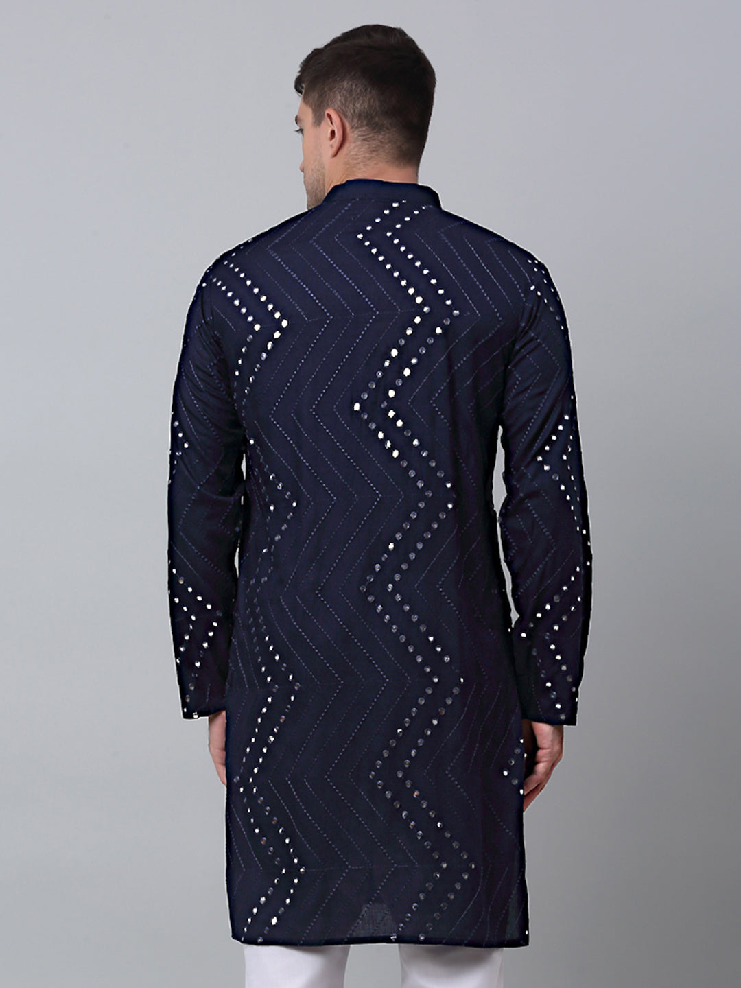 Navy Embroidered Men's Kurta with Mirror Work | Mens Kurta