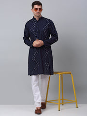 Men's Navy Embroidered Mirror Work Kurta Only
