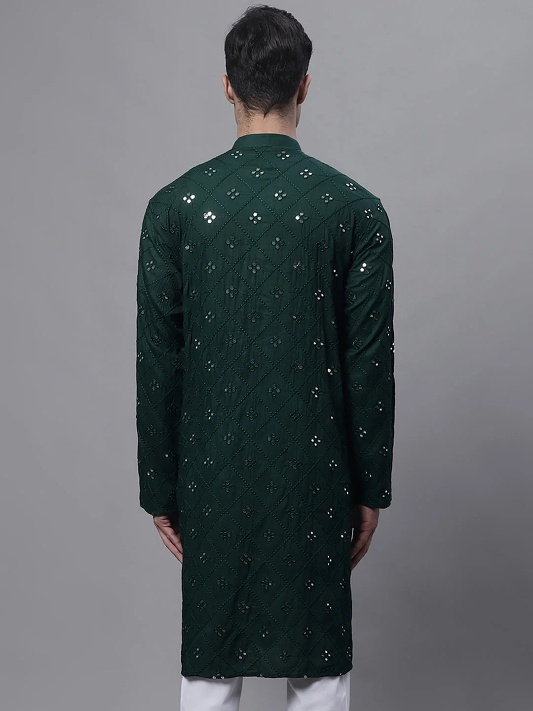 Olive Green Embroidered Mens Kurta - Mirror Work Indian Kurta