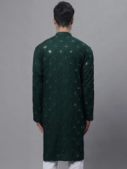 Men's Olive Green Embroidered Mirror Work Kurtas-KO-646