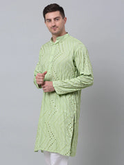 Men's Pista Embroidered Mirror Work Kurta Only