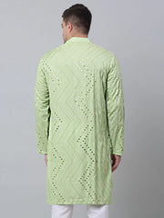 Men's Pista Embroidered Mirror Work Kurta Only