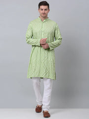 Men's Pista Embroidered Mirror Work Kurta Only
