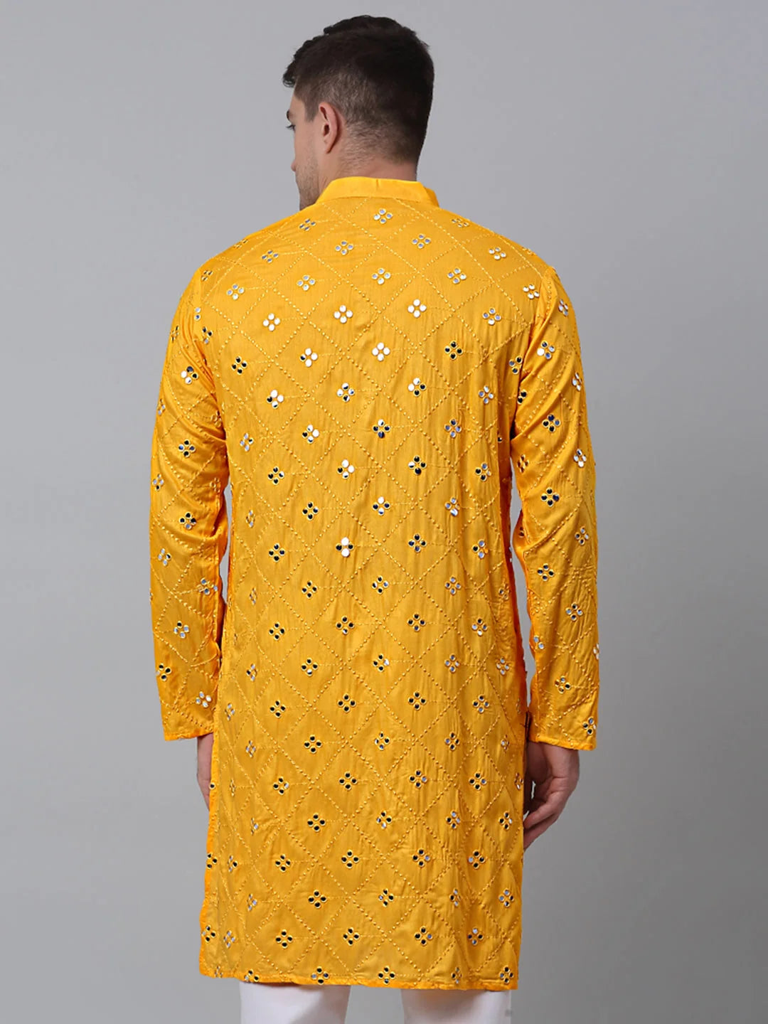 Yellow Cotton Indian Kurta for Men | Embroidered Kurta