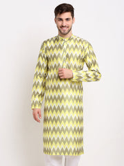 Men's Multi-Olive Dupion Ikkat Kurta Only