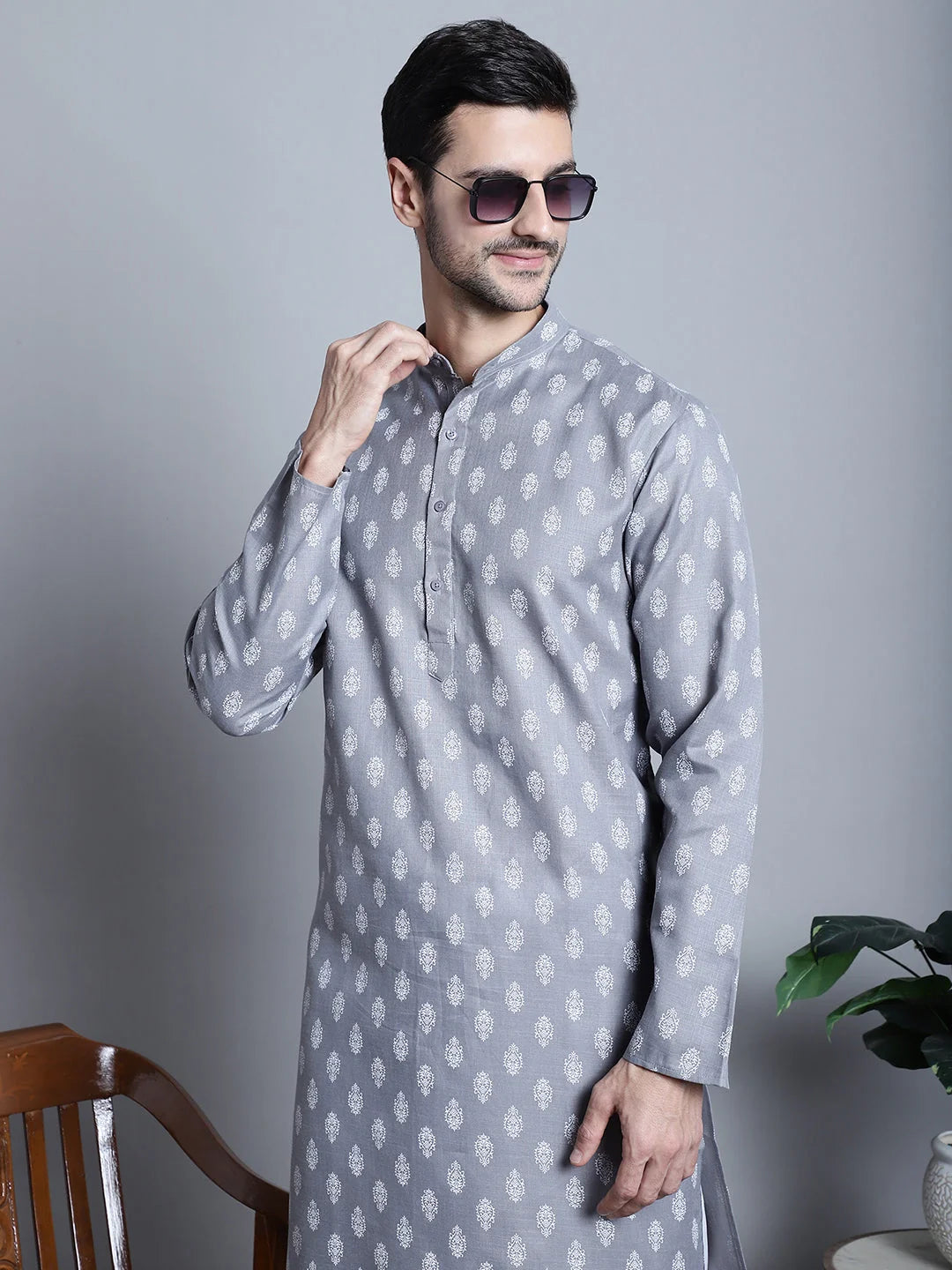 Men's Cotton Floral Indian Kurta | Printed Kurta for Men